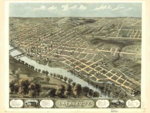 Vintage, Town, Birds View, Tippecanoe Co, Indiana, Black And White, City, Birds Eye View, Historic, S, Midwest, County Map, Landmarks