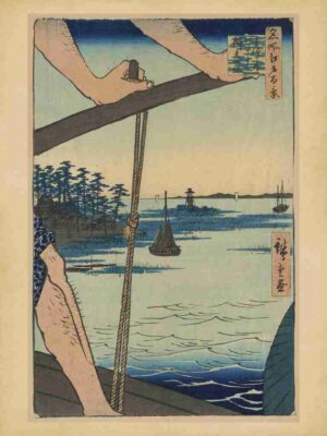 Edo Period, Tranquil, Japan Travel, Print, Ritual, Ukiyoe, Goddess, Japanese, Woodblock, Serenity, Watercolor, Sailing, Haneda No, Water, Tokyo Art, Shrine, Benten No, Mount Fuji, Japanese Print, Yashiro, Vintage Print, Edo Era, Japanese Culture"