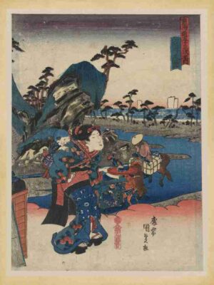 Tranquil, Vintage, Original, Japanese Art, Ukiyoe, Japanese, River, Landscape, Woodblock, Traditional, Ocean, Countryside, Waves, Beauty, Bridge, Mountain, Art, Harbor, Japan, Asian Art, Scenery, Japanese Print, Spring, Edo Era"