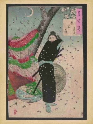 Edo Period, Nature, Printmaking, Print, Ukiyoe, Moon, Japanese, Cherry Blossoms, Landscape, Woodblock, Traditional, Historical, Fine Art, Hill, Beauty, Night, Samurai, Art, Geisha, Asian Art, Night Scene, Edo, Japanese Print"