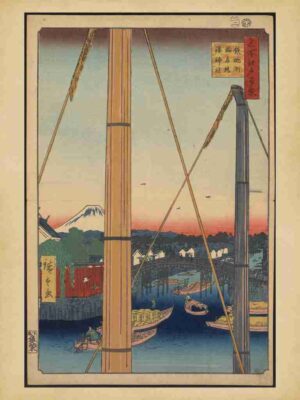 Edo Period, Japanese Art, Japanese Design, Ukiyoe, Minato, River, Intricate Art, Temple Print, Bridge, Art, Teppozu, Temple, Harbor, Shrine, Edo, Harbor Art, Village, Teppzu, Japanese Print, Vintage Print, Japanese Culture, Graphics, Historic, Woodblock Print, Harbor Shrine"