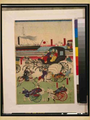 Woodblock, Vintage, Yukiai, Black And White, Zu, Yukiai, Urban, Cityscape, Art, Japanese, Culture, Zukushi, Iconic, Traditional, Historic, Beauty, Takanawa, No, Kuruma, Edo, Print, Japanese Print, Orai Kuruma, Scenic, Cultural, Illustration"