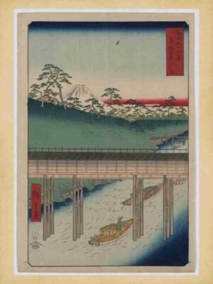 Hiroshige, Vintage, Print, Ukiyoe, Scroll, Tto, Landscape, Travel, Cherry Blossoms, Riverside, Woodblock, Traditional, Tradition, Watercolor, Artist, Ochanomizu, Japan, Toto, Orient, Culture"