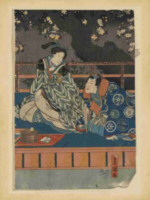 Moonlit, Geisha Tea, Gathering, Nature Print, Tea Ceremony, Cherry Blossoms, Traditional, Tea, Culture Art, Blossom Trees, Woodblock Art, Springtime, Floral Print, Fine Art, Tranquil Scene, Sakura, Night, Seasonal Art, Japan, Tea Time, Blossoms, Chanoyu, Tea, Japanese Print, Print, Outdoor Scene"