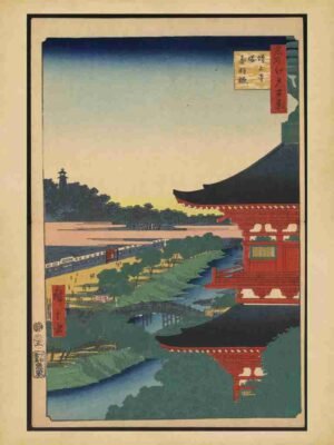 Akabane, Blossom, Print, Japanese Art, Beautiful, Zen, Wall Art, Mt Fuji, Cherry Blossoms, Landscape, Woodblock, Traditional, Cherry, Pagoda, Fuji, Temple, Japan, Zojoji To, Shrine, Edo, Japanese Print, Red Bridge, Red"