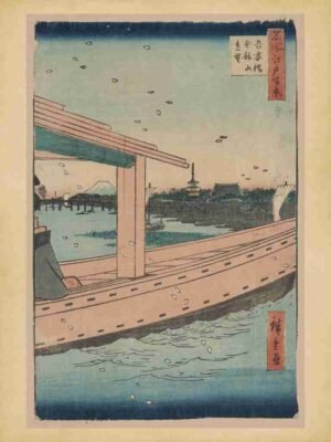 Japanese Art, Scene, River, Tokyo, Landscape, Travel, Architecture, Woodblock, Skyline, Traditional, Ukiyo Era, Cherry, Mt Fuji, Watercolor, Blossoms, Sakura, Beauty, Enbo, Japanese Print, Edo Period, Japanese Art, Illustration, Culture, Red Lantern"