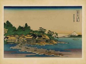 Province, Vintage, Landmark, Print, Sunset, Famous, Landscape, Land, Travel, Woodblock, Traditional, Enoshima, Beauty, Mountain, Coastal, Fuji, Japan, Edo, Sagami, Scenery, Sea, Scenic"