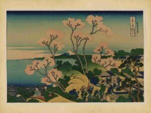 Edo Period, Hiroshige, Vintage, Print, Ukiyoe, Famous, Landscape, Travel, Iconic, Woodblock, Traditional, Hill, Mountain, Tokugawa, Harbor, Japan, Edo, Scenery, Japanese Print, Shinagawa"