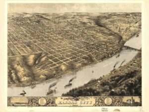 19th Century, Vintage, Kc Landmarks, Panoramic View, Kansas City, Black And White, Aerial View, Birds Eye, Historic, Local Art, Missouri State, Kc History, Midwest