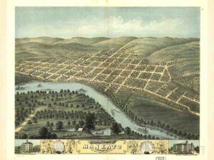 Antique, Map, Landmark, Urban Perspective, Minnesota, Mankato, Birds Eye, Usa, County View, City Of Birds, Midwest, Blue Earth, Panoramic