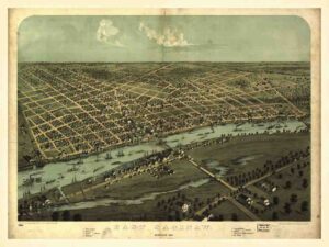 19th Century, Antique, Midwestern, Decor, City, East, Usa, Wall Art, Saginaw, Map, Saginaw River, Great Lakes