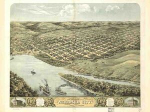 Nebraska City, Antique, Old, Vintage, Americana, Landmark, Art, Rural, Birds Eye View, Western, Map, Midwest, Nebraska