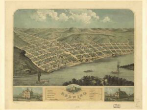 Topography, Midwest Town, Couhue County, Cartography, Vintage Map, City Of Redwing, City Plans, Midwest History, Birds Eye View, Town Map, Historic Redwing, 1868 Antique, Small Town