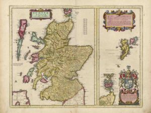 Antique Map, Scotland, Scotia Regnum, Blaeus Atlas Maior, Historic Reproduction, Cartography, Vintage Map, Museum Quality, Scottish Isles, 17Th Century Map, Wall Art, Historical Decor, Collectible Poster, Decorative Cartouche, Coats Of Arms, Map Art, Museum Quality Map, Poster Map Print