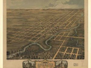 Rochester Mn, Map, Rochester Map, Birds View, Olmsted Co Map, Olmsted County, Rochester Wall Art, Antq City Map, Rochester Decor, Birds Eye, Rochester Print, Mn History, Minnesota City