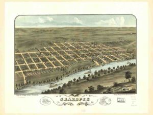 County, Antique, Old, Shakopee, Minnesota, Land Survey, Birds Eye View, Riverfront, Aerial View, Map, Local History, Midwest, Scott Co