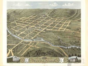 Titusville Map, Pa Print, Old City Map, Vintage City View, Titusville Pa 1871, Panoramic View, Vintage Cityscape, Historical Town Map, Antique Town Plan, 19th Century Pa, Pennsylvania Birds, Crawford Co 1871, Illustrated Map